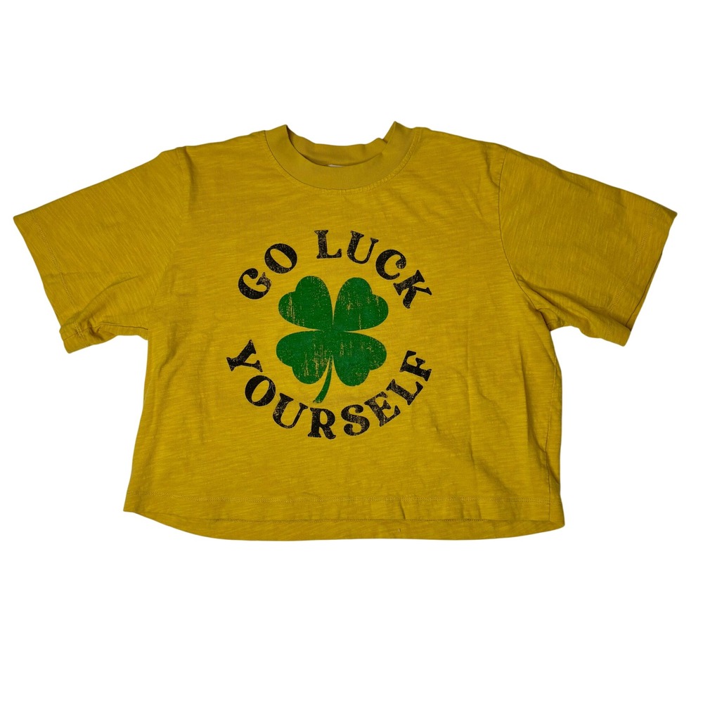 REFINED CANVAS Go Luck Yourself Graphic Tee Womens M Yellow Clover St Paddys Day